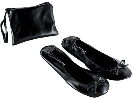 Varsany Roll Up Satin Shoes - Foldable Pumps Flats Ballet Dance Ladies After Party Shoes with Foldable Bag - Women's Flat Shoes