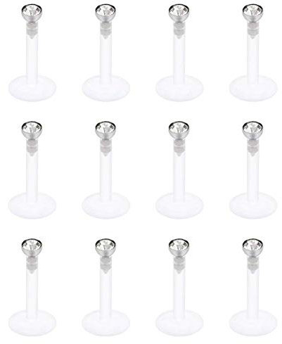 AceFun Labret Bars Lippenpiercing Tragus Helix Cartilage Ohrring Stud Labret Piercing 316L und Kunststoff 10mm 16G-12Stk- (10mm)