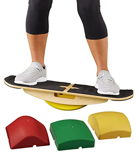 Blue Planet Balance Surfer | Bamboo Balance Board for Office, Standing Desks, Surfing, SUP, Yoga, Exercise! Includes 3 Balance Modules (EVA Foam)