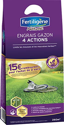 FERTILIGENE F4LPO - Engrais Gazon 4 Actions UAB 10,5 kg - Action longue durée, nourrit pour 3 mois - Reverdit et stimule pour limiter les mousses - Densifie pour limiter mauvaises herbes - Pour 420 m²