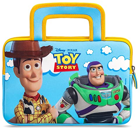Pebble Gear Toy Story 4 Tablet Carry Bag - Universal neoprene kids carry bag in Pixar Toy Story 4 characters Woody and Buzz Lightyear, for 7 tablets (Fire 7 Kids Edition), with durable zip
