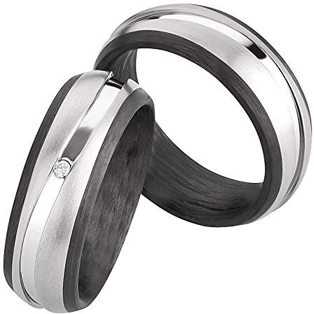 Schmuck Depot Partnerringe & Eheringe aus Titan und Carbon mit Diamant (0,015 ct W/SI) – Paar Verlobungsringe/Hochzeitsringe/Freundschaftsringe inkl. Gravur & Etui | Modell 3850