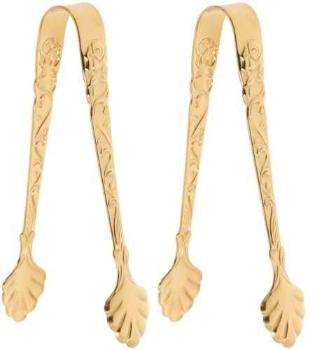 HEMOTON 2 Stück Eiszange Zuckerzange Vintage Edelstahl Mini Servier Vorspeisen Zange Clips Klemme mit Geprägtem Muster für Party Kaffee Tee Wein Bar Eisbuffet Küche