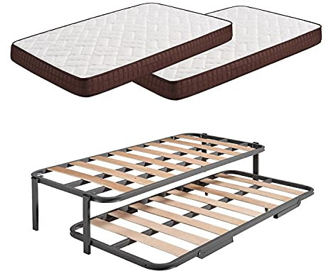 HOGAR24 ES Cama Nido Metálica Reforzada + 2 Colchones Viscoelásticos Viscobrown, 90x190