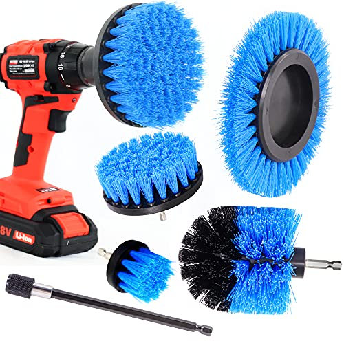 WerkFix Kraft-Reinigungsbürsten - 6 TLG Bürstenaufsatz Set, Sechskant-Schaft, mittelharte Bohrbürsten für Fliesen, Keramik, Holz, Plastik, blau mittelhart, für Akkuschrauber und Bohrmaschine