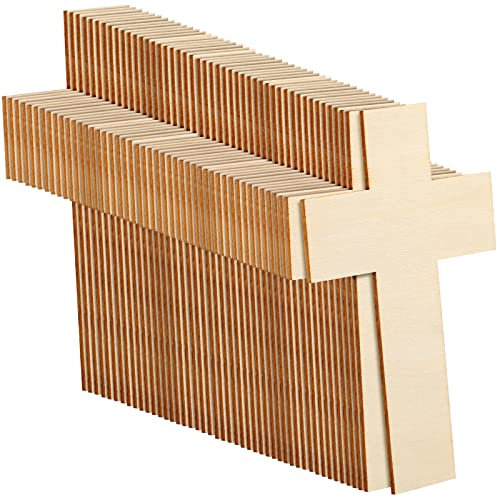 Treela Blanko-Holzkreuz, unlackiert, Kreuzform, Holzausschnitte für DIY-Projekte, Tags, Sonntag, Schule, Kirche, Heimdekoration, Ornamente, 11 x 7 cm, 100 Stück