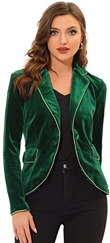 Allegra K Damen gekerbtes Revers Ein Knopf Arbeit Büro Samt Blazer, dunkelgrün, X-Large