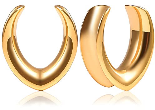 Vankula Ohr Flesh Tunnel Saddles Plug Minimalist Edelstahl für Gestreckte Expander Ohrpiercing 10mm(00G) Gold