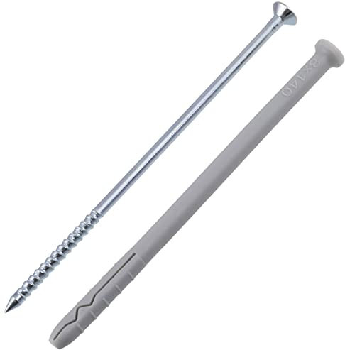 AERZETIX - C65092 - Juego de 25 Tacos clavos/golpe Ø8x140mm + 25 tornillos con cabeza fresada Ø5x145mm con brida - en nylon y metal - para fijación de hormigón ladrillo materiales sólidos taladrado