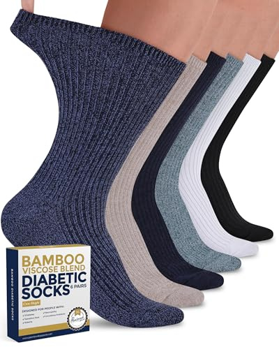 Pembrook Ribbed Knit Bamboo Viscose Diabetic Socks for Women - 6 Pairs | Crew Socks | Black, White, Beige, Aqua, Blue, Navy | Neuropathy Socks | Diabetic Socks for Women Size 6-9