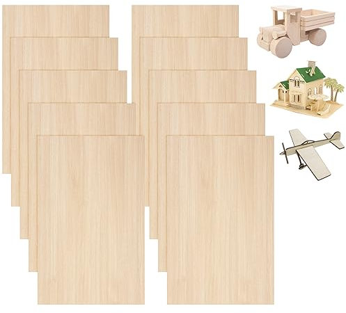 Nizirioo 10 fogli di compensato in legno di balsa, 300 x 200 x 3 mm, per progetti laser, modelli fai da te, artigianato, dipinti
