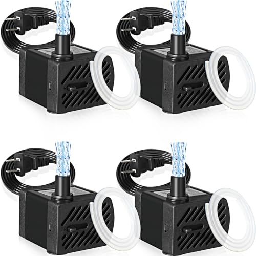 Lounsweer 4 Set 50 GPH 3W Mini Submersible Water Pump Quiet Submersible Fountain Mini Aquarium Pump with 3.3 ft Tube for Fish Tank, Aquariums, Pond, Pets Fountain Hydroponics