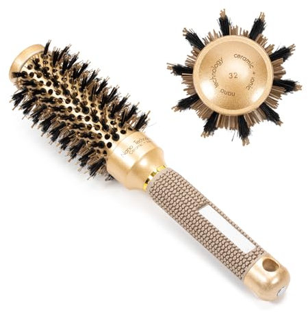 Rundbürste zum Föhnen, Haarbürste Rund, Rundbürste Nano Thermo-Keramik & Ionic Tech Haarbürste, Rundbürste mit Wildschweinborsten, verbessert die Textur zum Stylen, Locken und Glänzen der Haare (32cm)
