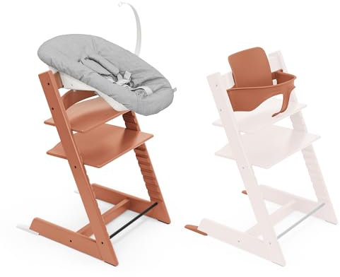 Trona Tripp Trapp de Stokke, Terracotta (Incluye Silla + Baby Set 2) con Newborn Set - Diseño Seguro, Ajustable y Ergonómico