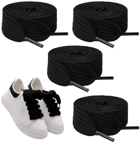 Vidacharmy 2 Pares Cordones Planos 20mm de Ancho, 120 CM Cordones de Zapatillas de Deporte, Cordones planos para Zapatillas de Converse Air Force Deporte - Negro