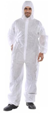 IndustraCare 10 PACK - Poly Prop White Economy Lightweight Disposable Overall Boilersuit - Zip up, elasticated hood, ankles and wrists (Medium)