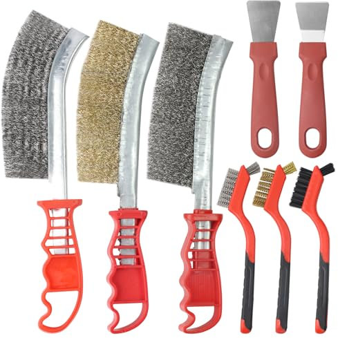 Juego de 8 cepillos de acero de metal, cepillo de alambre de acero inoxidable, cepillos de alambre con cerdas gruesas, cepillo de alambre de mano con pala, cepillo de metal con mango curvado para
