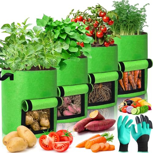 Purpledi 40L de Plantation de Pommes de Terre, Sacs à Plantes, Lot de 4 Sac de Culture en Non Tissé Pot de Fleur Sac de Jardin avec Poignée Sangles Aération Tissu Pots, 10 Gallons