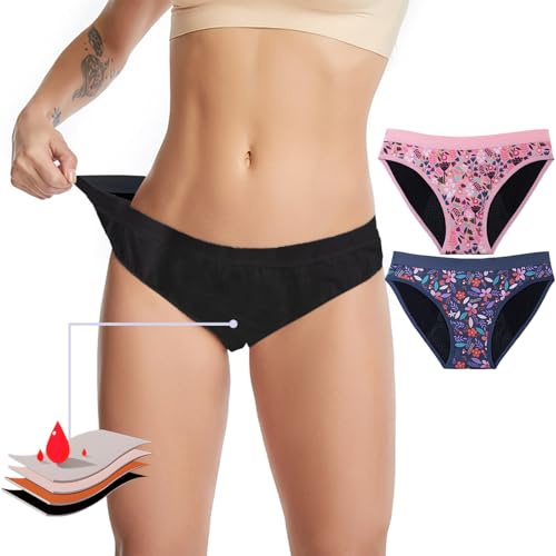 BIOECEUA Sous-vêtements menstruels pour femmes, 4 plis, respirant, étanche, pour adolescentes, filles, couverture complète, super absorbant, séchage rapide, Noir , XL