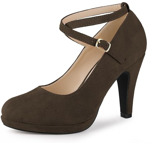 Allegra K Décolleté Mary Jane da donna con plateau e cinturino incrociato, Marrone scuro, 40.5 EU