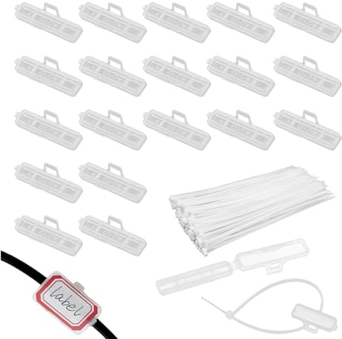 RHQFDM 40 Pcs étiquettes de câble,clips d'étiquetage de câbles transparents,boîte d'identification étanche avec 40 attaches de câble en nylon,pour étiqueter et trier tous les types de câbles(4010)