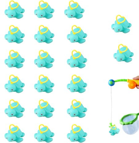 Duck Sea turtle Fishing Toy With Hook, 20 Pieces Bath Fishing Game, Interactive Bathing Paddling Pool Squeezing Toy With Hook, Reusable Attractive Light Up Squishy Toys For Kids Beach Pool Indoors