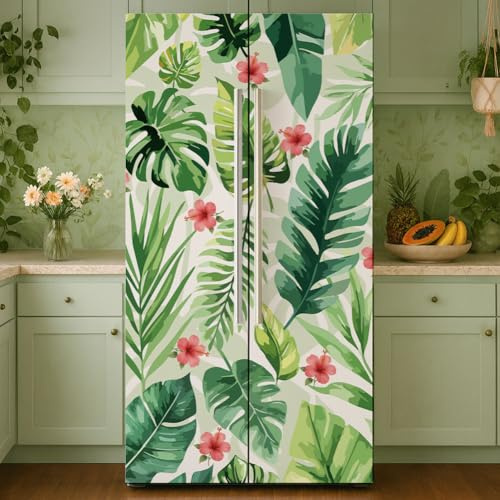 GOMAKERER 2 pellicole per porte del frigorifero con piante tropicali, autoadesive, per frigorifero, per frigorifero, per cucina, bar, decorazione, 41,5 x 200 cm