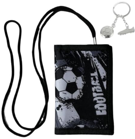 YUVKIN Monedero Infantil Triple Plegado, Bolsa de Pecho para Colgar con Diseño de Fútbol para Niños y Niñas, con Llavero de Fútbol