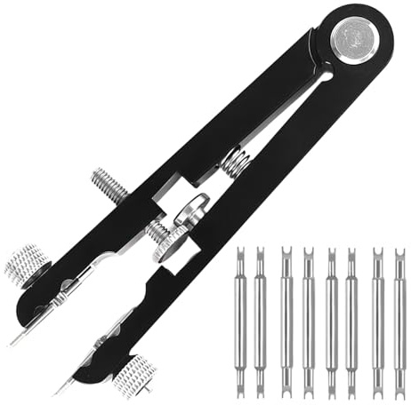 Vestamore Verktygssats för borttagning av klockband, med 8 stift, metallfjäderstång, 0,6–2,5 cm justerbar, 10,5 cm lång, svart