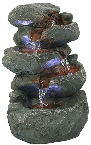 Sunnydaze Tabletop Water Fountain - Stacked Rocks 10.5 Inch Relaxing Desktop Water Fountain with LED Lights - Office, Bedroom, Living Room