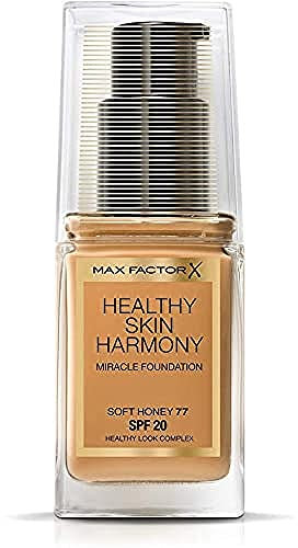 Max Factor Healthy Skin Harmony Fondotinta Liquido, Formula Idratante a Lunga Durata con SPF 20, 77 Honey, 30 g