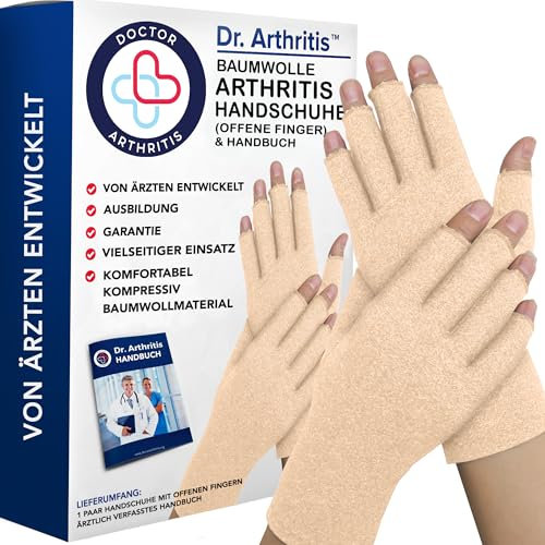 Dr. Arthritis Von Ärzten Entworfen Damen Arthrose Handschuhe für Neurodermitis, Bequeme Fingerlose Kompressionshandschuhe, Mischung aus Baumwolle, Nylon und Elasthan, 1 Paar, Beige, M