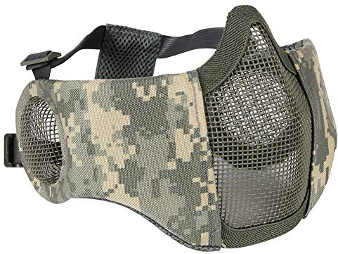 AOUTACC Airsoft Mesh Mask, Half Face Mesh Masks with Ear Protection for CS/Hunting/Paintball/Shooting (Mesh Ear, ACU)