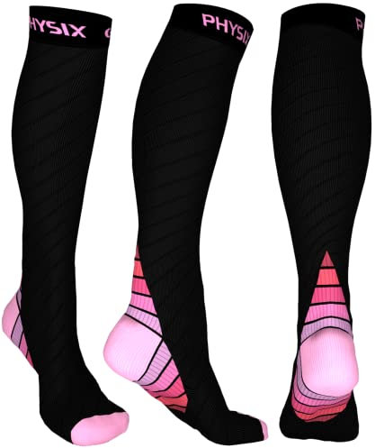 Physix Gear Kompressionsstrümpfe für Herren, Kompressionsstrümpfe für Damen, Reisen, Flugzeug, Schwangerschaft, Kompressionsmanschette für Damen, Schwarz / Pink, XX-Large