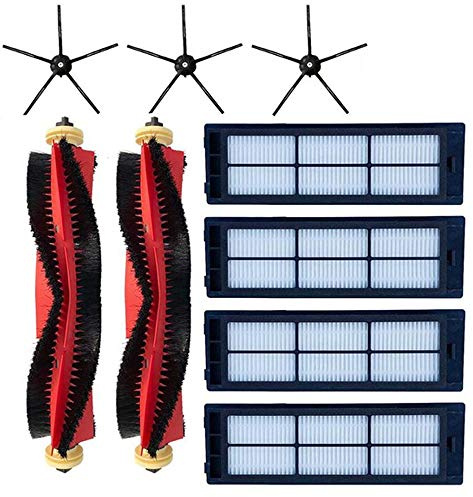 Hauptbürste Filter Zubehör für Xiaomi Roborock S6 Maxv S5 Max S6 S5 S6 Pure Staubsauger, Ersatzteile 2 Hauptbürste 4 Hepa Filter 3 Seitenbürste (Schwarz)