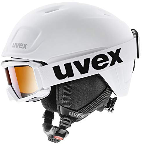 uvex heyya pro Set - Leichter Skihelm & Skibrille für Kinder - individuelle Größenanpassung - beschlagfrei - White-Black - 54-58 cm
