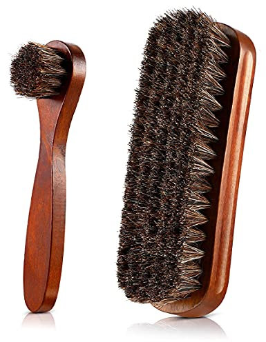 Shoe & Boot Brush Kit - Horse Hair Brushes with Wooden Handles