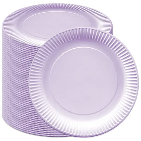 Piatti di carta riutilizzabili, possono essere usati per cibi caldi e freddi, 18 cm, 40 pezzi, colore: lilla