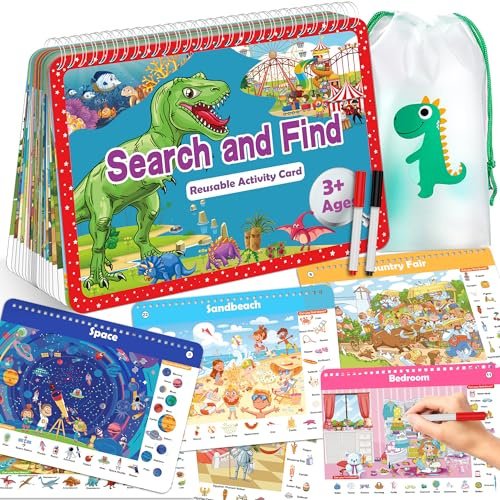 Elfew Search and Find Activity Book for 5 Year Old, Games for 3 4 Year Olds, Reusable Activity Books, Educational Toys for 3,4,5,6 Years, Aeroplane Activities for Kids Girls and Boy Birthday Party