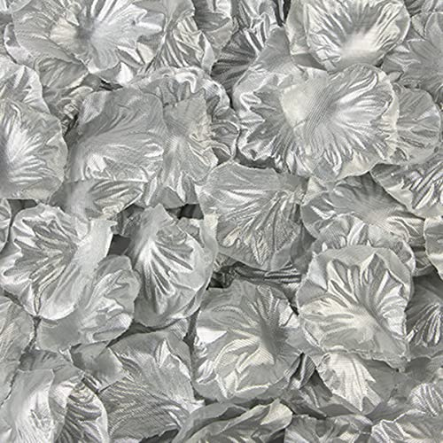 Haobase 1000Pcs Rose Petals Artificial Flower Fake Rose Petals for Valentines Day, Propose, Wedding, Table Scatter Decoration (Silver)