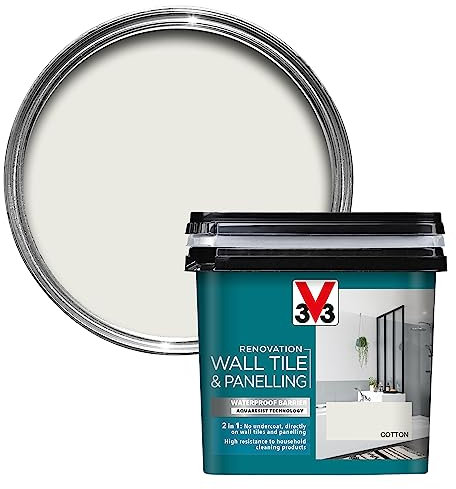 V33 Renovation Wall Tile & Panelling Paint - No Undercoat Needed - For High Moisture Surfaces - Resistant To Temperature Variations - Cotton 750ml