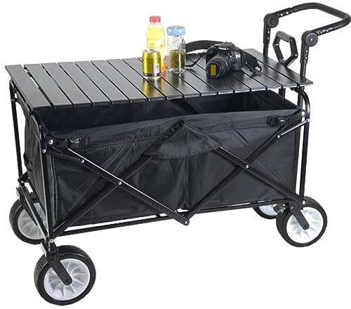 Faltbollerwagen Bollerwagen Handwagen Klappbarer Mehrzweckwagen Für Den Außenbereich, Zusammenklappbarer Wagenwagen, Mehrzweck-Gartenwagen Mit Tisch-Campingwagen Auf Rädern Faltwagen Strandwagen Trans