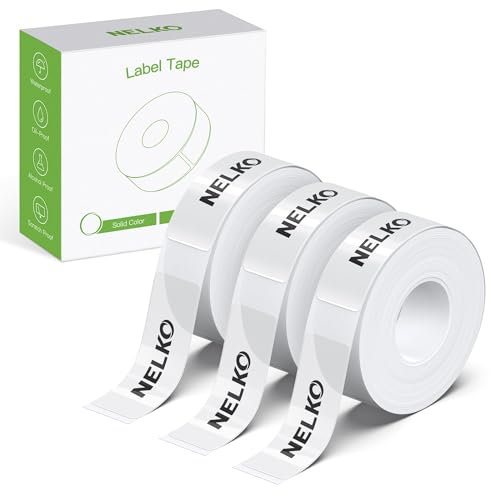 NELKO Original P21 Etikettenband-Ersatz, adaptiertes Etikettendruckpapier, 14 x 40 mm, Standard-laminiertes Büro-Etikettierband, Mehrzweck, P21, 180 Etiketten/Rolle, 3 Rollen, transparent