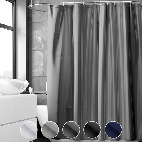 REDKEY Duschvorhang 180x220 cm, Anti-schimmel Badvorhang, Waschbar Schnelltrocknend Wasserabweisend PVC Textil, Antibakteriell Badewanne Vorhang mit 12 Haken für Bad Dusche, Dunkelgrau