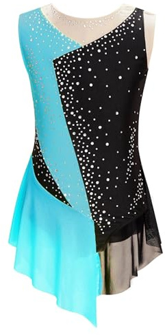 TiaoBug Maillot De Danza Ballet Niña Maillot Sin Manga De Danza Con Falda Tul Leotardo Gimnasia Rítmica Body Ballet Disfraz De Baile Actuación Azul verde 9-10 años