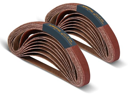 POWERTEC 1/2 x 18 Inch Sanding Belts, 40PK, 60 Grit Aluminum Oxide Belt Sander Sanding Belt for Air File Belt Sander, Woodworking, Metal Polishing (401806-P2)