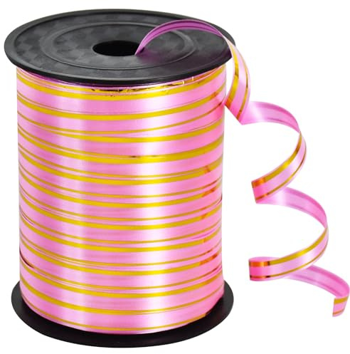 TONIFUL Curling Ribbon-Pink Gold Balloon Curling Ribbons-250 Yards Balloon String for DIY Decor,Gift Wrapping,Ribbons and Bows for Christmas New Year Birthday Gifts Graduation Supplies