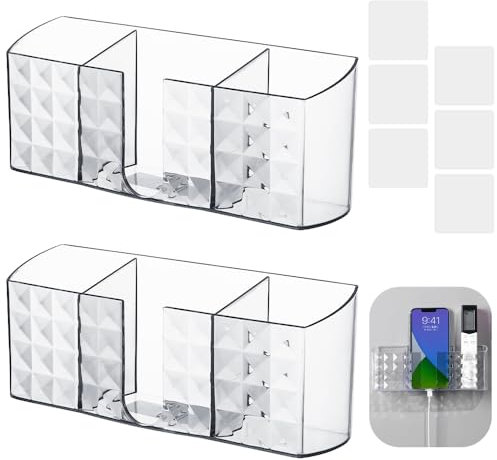 FTISSLY 2 Stück Selbstklebende Fernbedienungshalterung Fernbedienung Halterung Organizer Wand Fernbedienungshalter 3 Fächer Adhesive Remote Control Holder für Media Player Controller Handys aufladen