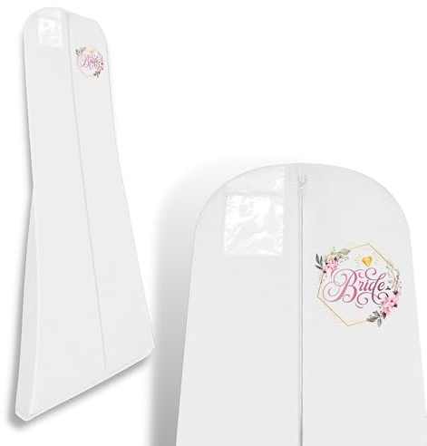 Hoesh UK Bridal Gown Garment Bag - Printed Wedding Dress Bag | Long Dress Covers for Bride & Bridesmaids | Breathable Clothes Bag for Storage & Travel (Blooming Bride)
