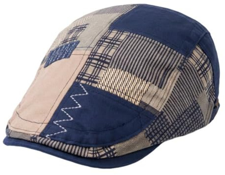 HIQIU Schiebermütze Herren Flatcap Barret Cap, Schirmmütze Herren Patchwork Baskenmütze Gatsby Newsboy Cap Golfermütze (DE/NL/SE/PL, Alphanumerisch, M, L, Blau-a)